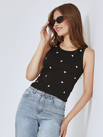Sleeveless top with hearts in black silver
