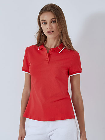 Κοντομάνικη μπλούζα με γιακά, κλασικός γιακάς, κλείσιμο με κουμπιά, κοκκινο