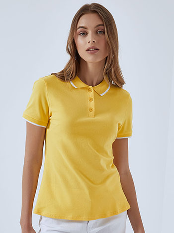 Κοντομάνικη μπλούζα με γιακά, κλασικός γιακάς, κλείσιμο με κουμπιά, κιτρινο