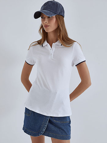 Κοντομάνικη μπλούζα με γιακά, κλασικός γιακάς, κλείσιμο με κουμπιά, λευκο