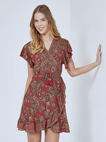 Wrap front paisley dress in rose