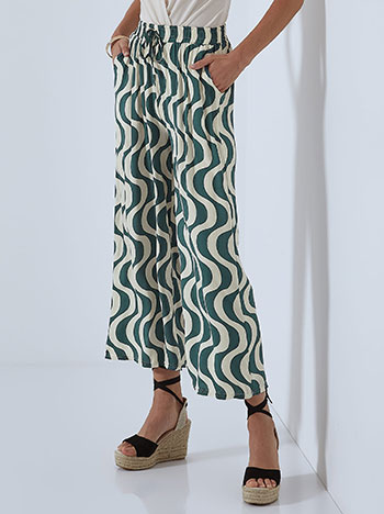Printed wide leg trousers with pockets in teal