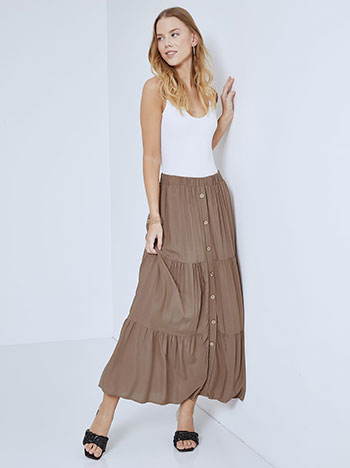 Skirt with decorative buttons in brown