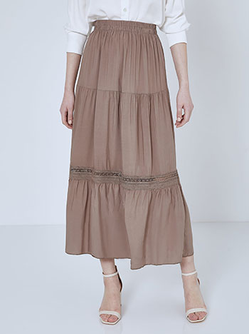 Skirt with lace details in light brown