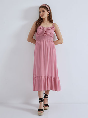 Midi dress with ruffles in dusty pink