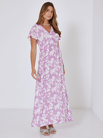 Wrap front dress with flowers in light purple