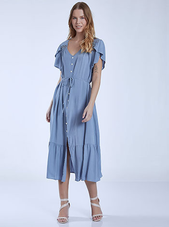 Midi dress with front slit in rough blue