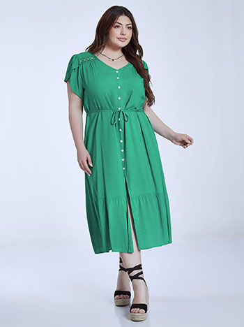 Midi dress with front slit in green