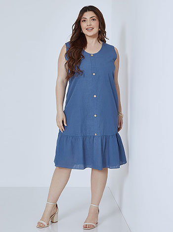 Dress with decorative buttons in blue