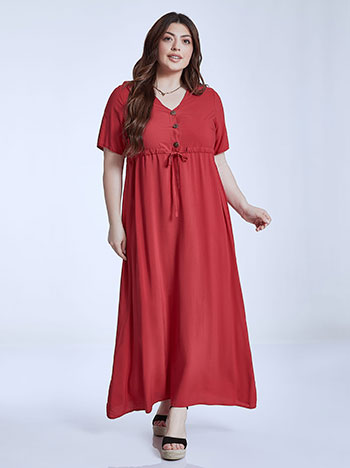 Maxi dress with buttons in dark red