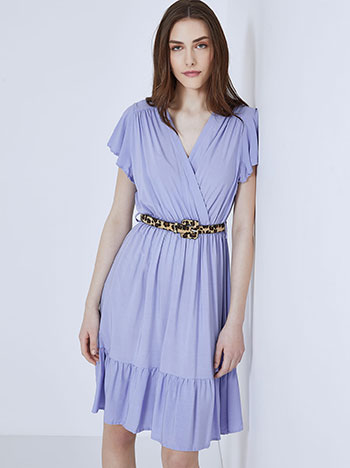 Κρουαζέ mini φόρεμα, ελαστική μέση, αποσπώμενη ζώνη, θηλιές στη μέση, γαλαζιο