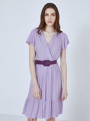 Κρουαζέ mini φόρεμα, ελαστική μέση, αποσπώμενη ζώνη, θηλιές στη μέση, λιλα
