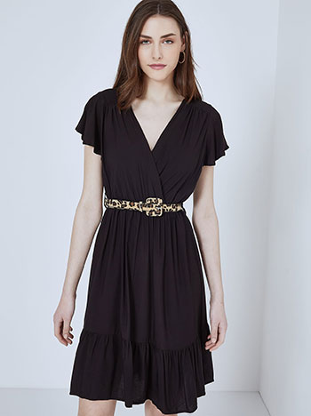 Κρουαζέ mini φόρεμα, ελαστική μέση, αποσπώμενη ζώνη, θηλιές στη μέση, μαυρο