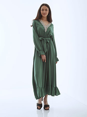 Dress with neckline embroidery in dark green
