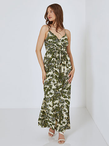 Dress with metallic details in green