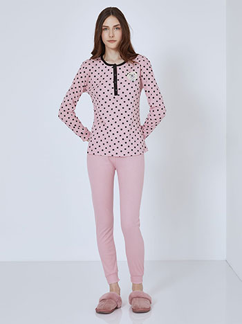 Pola dot pyjama set with teddy bear in pink