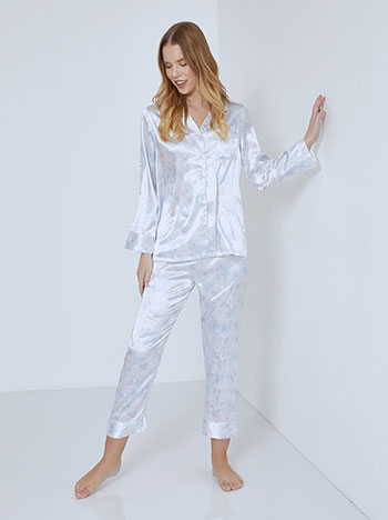 Printed satin pyjama set in baby blue