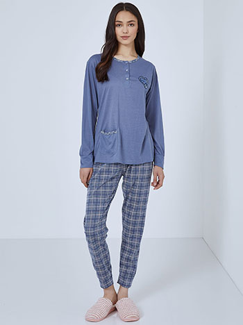 Plaid pyjama set with hearts in rough blue