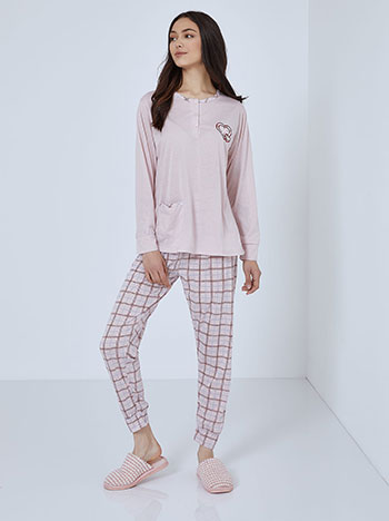 Plaid pyjama set with hearts in pink