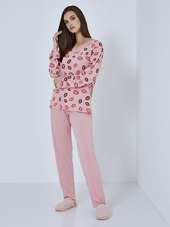 Pyjama set with lips in pink