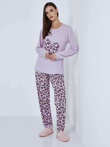 Pyjama set with hearts in light purple