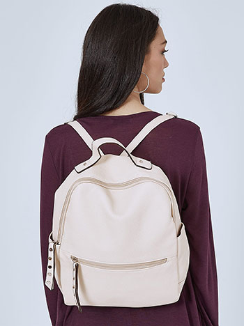Leather effect backpack in light beige