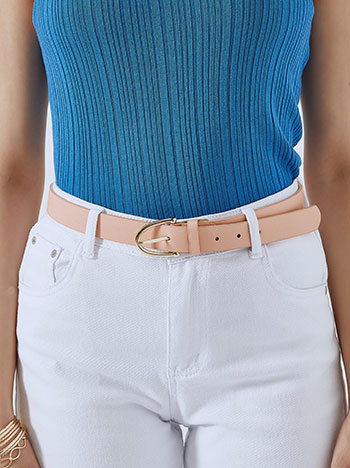 Leather effect textured belt in peach