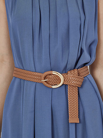 Knitted leather effect belt in tobacco