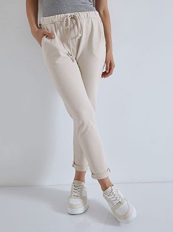 Monochrome sweatpants with cotton in beige