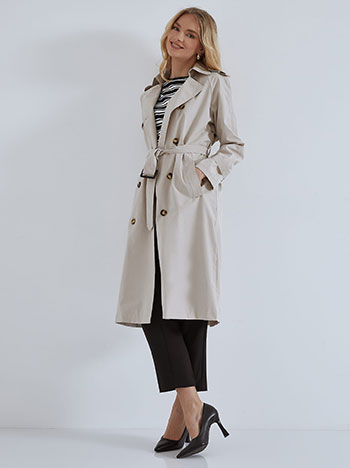 Long trench coat with detatchable belt in light beige