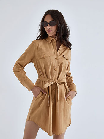 Cotton dress in camel