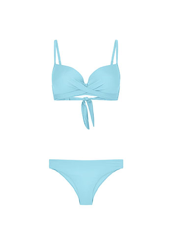 Bikini set with shirring detail in sky blue
