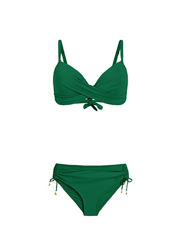 Bikini set with decorative seashells in green