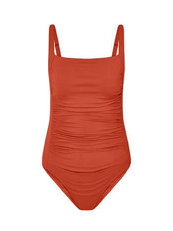 One piece swimsuit with shirred details in terracota