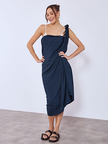 Παρεό μονόχρωμο με φουντάκια σε σκούρο μπλε