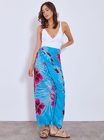 Παρεό εμπριμέ με λουλούδια σε γαλάζιο