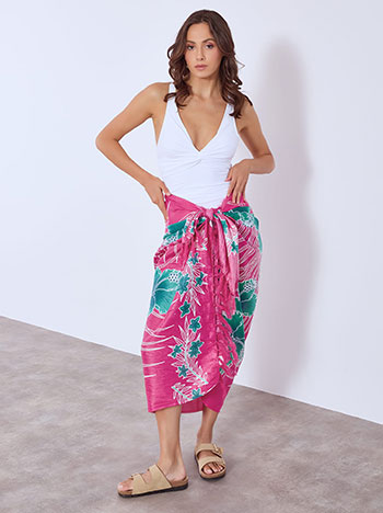 Παρεό εμπριμέ με λουλούδια σε φούξια