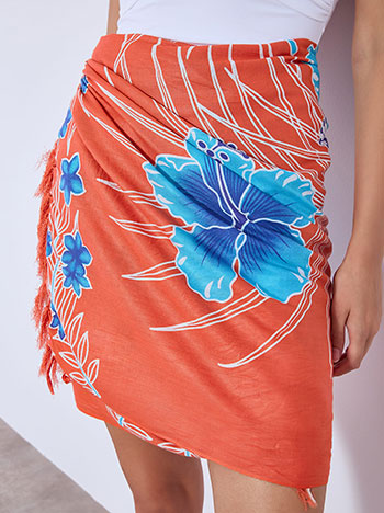 Παρεό εμπριμέ με λουλούδια σε κοραλί