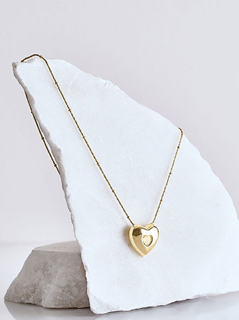 Κολιέ αλυσίδα καρδιά με strass σε χρυσαφί