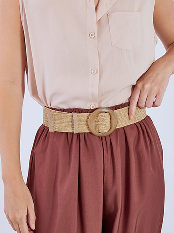 Belt with round buckle in dark beige