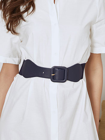 Ζώνη ελαστική με λεπτομέρειες δερματίνης σε σκούρο μπλε