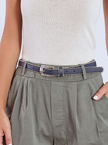 Belt leather effect with metallic details in dark blue