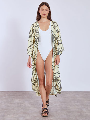 Kimono printed with tie in beige