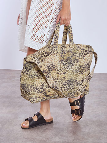 Beach bag leopard in dark beige