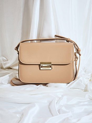Bag leather effect with metal clasp in dark beige
