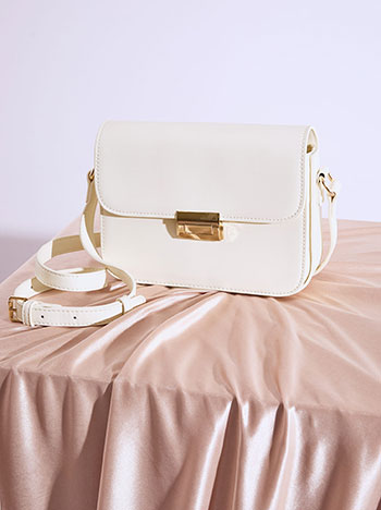 Bag leather effect with metal clasp in off white