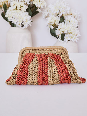 Bag clutch with stripes in coral