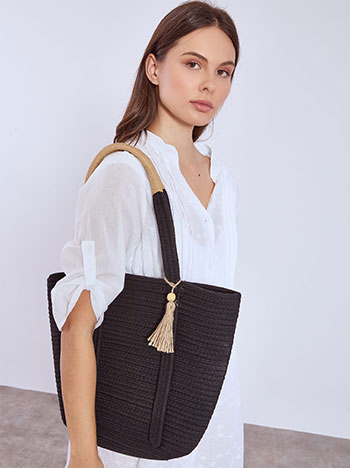 Beach bag knitted cotton in black