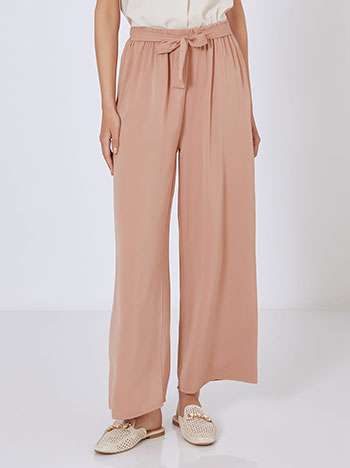 Trousers wide leg with tie in dusty pink