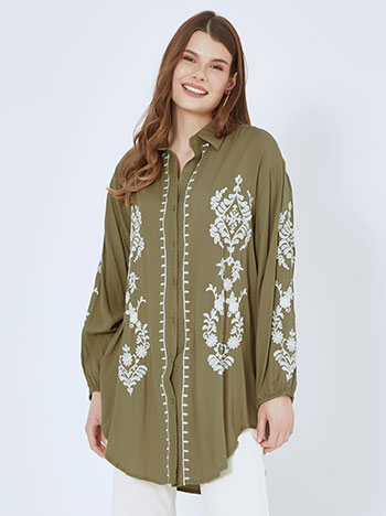 Shirt broderie in khaki